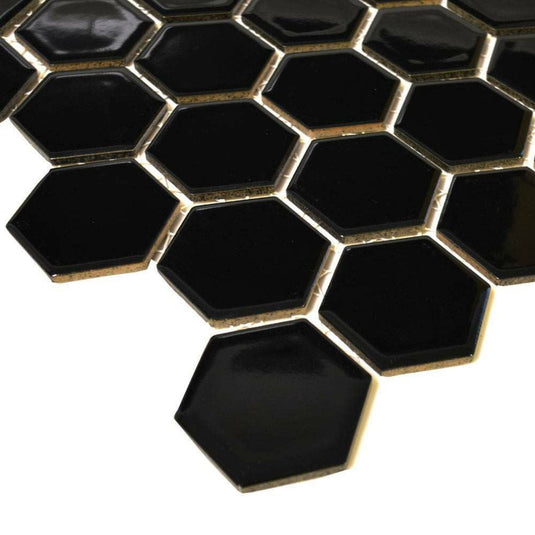 Pixel Black Hexagon Gloss 50x50 - NexoTiles