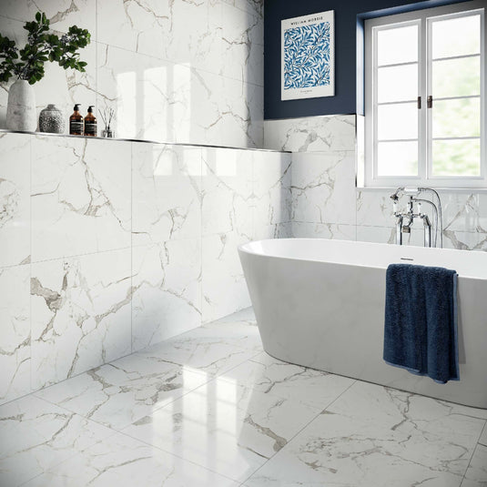 Versailles Carrara Marble Effect Polished 600x600 Tiles - NexoTiles