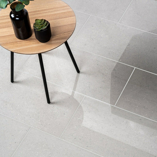 Windsor Silver Grey Stone Effect Polished 600x 600 Tiles - NexoTiles